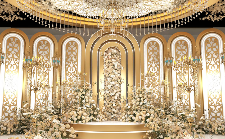汉源香槟色调婚礼堂效果展示